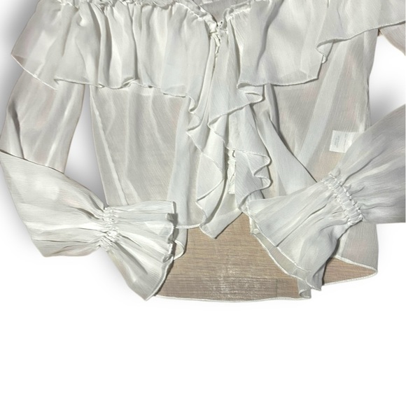 Majorelle Mariel Blouse White Ruffle Long Sleeve Chiffon Vneck Top Sz XXS - Picture 8 of 11
